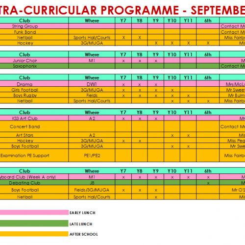 Extra Curricular Programme September 2021