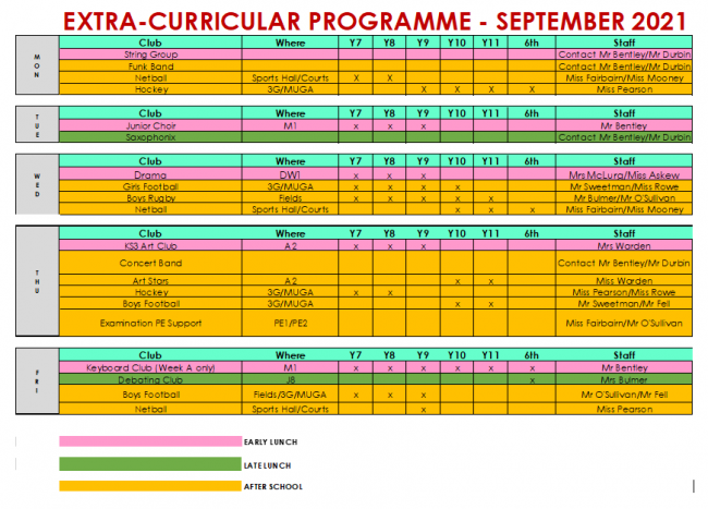 Extra Curricular Programme September 2021